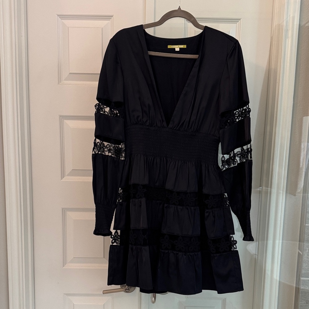 Elegant Black Lace Trim Dress